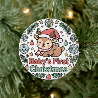 Cerámica Adorno de Reno para el Primer Navidad del Bebe