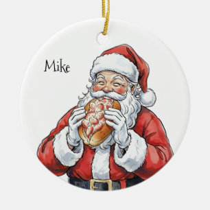 Cerámica Adorno de Santa personalizado comiendo rollo de la
