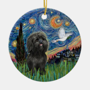 Cerámica Adorno de Shih Tzu negro inspirado en "Noche estre