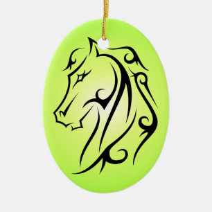 Cerámica Adorno de Símbolo de Cabeza de Caballo Verde