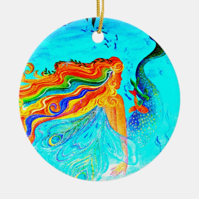 Cerámica adorno de sirena de cabello arcoiris (Frente)
