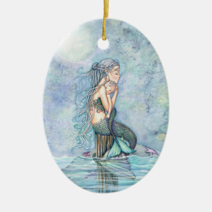 Cerámica Adorno de Sirena Mamá y Bebé
