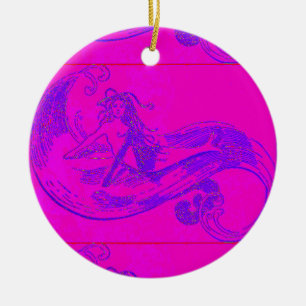 Cerámica adorno de sirena rosa/verde