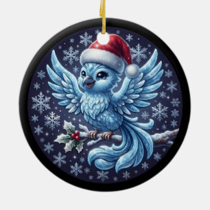Cerámica Adorno de sombrero de Santa para pájaro azul de in