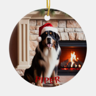 Cerámica Adorno de sombrero de Santa para perro de montaña