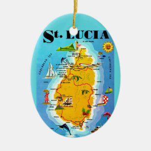 Cerámica Adorno de tarjeta postal del mapa de Santa Lucía