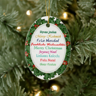 Cerámica Adorno de texto de Feliz Navidad en idiomas del mu