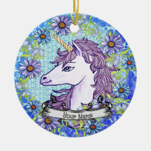 Cerámica Adorno de Unicornio Blue Daisy