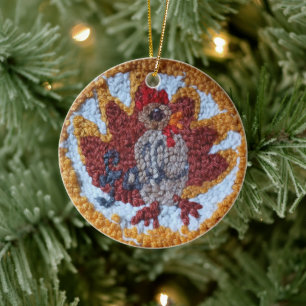Cerámica adorno decorativo con diseño de pavo hecho a punzó