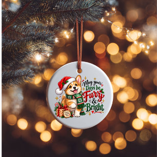 Cerámica Adorno Feliz de Navidad Peludo   Corgi Galés