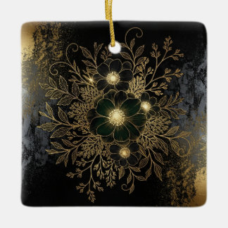 Cerámica Adorno floral negro y dorado con metálico de lujo