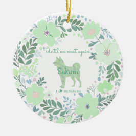 Cerámica Adorno Floral Verde Menta Shiba Inu Memorial de Fo