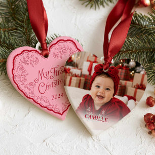 Cerámica Adorno fotográfico de corazón de mi primer Navidad