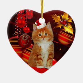 Cerámica Adorno Gato de Navidad Con Sombrero de Santa