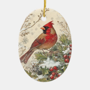 Cerámica Adorno Oval del Cardenal de Navidad