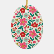Adorno Oval Floral de Navidad Retro