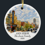Cerámica Adorno Personalizado de Ann Arbor, Michigan Person<br><div class="desc">Un adorno de recuerdo de viaje personalizado diseñado para celebrar su viaje inolvidable. Ya sea que haya ido por trabajo,  disfrutado de una escapada romántica o participado en un programa de intercambio escolar,  este adorno conmemora un momento especial que siempre atesorará y querrá recordar durante años.</div>