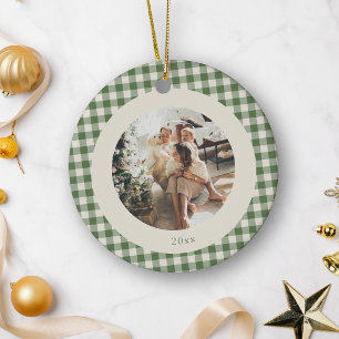 Cerámica Adorno personalizado de año con gingham verde lind
