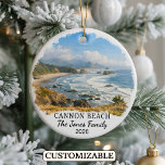 Cerámica Adorno Personalizado de Cannon Beach, Oregon Perso<br><div class="desc">Un adorno de recuerdo de viaje personalizado diseñado para celebrar su viaje inolvidable. Ya sea que haya ido por trabajo, disfrutado de una escapada romántica o participado en un programa de intercambio escolar, este adorno conmemora un momento especial que siempre apreciará y querrá recordar durante años.</div>