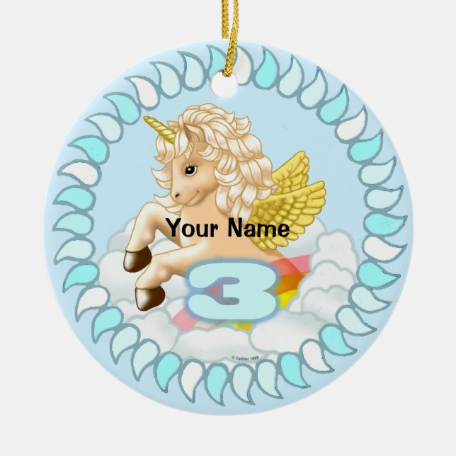 Cerámica Adorno personalizado de cumpleaños de unicornio de (Frente)