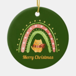 Cerámica Adorno Personalizado de Gato de Navidad y Arcoíris
