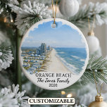 Cerámica Adorno personalizado de Orange Beach, Alabama pers<br><div class="desc">Un adorno de recuerdo de viaje personalizado diseñado para celebrar tu viaje inolvidable. Ya sea que hayas ido por trabajo,  disfrutado de un escape romántico o participado en un programa de intercambio escolar,  este adorno conmemora un momento especial que siempre atesorarás y querrás recordar durante años.</div>