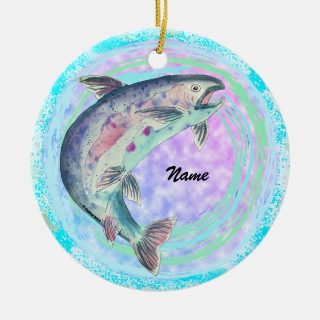 Cerámica Adorno personalizado de pesca de trucha (Frente)