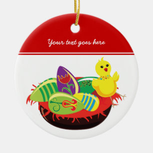 Cerámica Adorno personalizado de pollito y huevos de Pascua