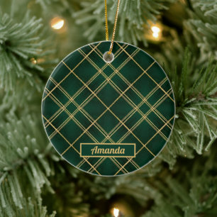 Cerámica Adorno Personalizado de Tartán Luxe Esmeralda