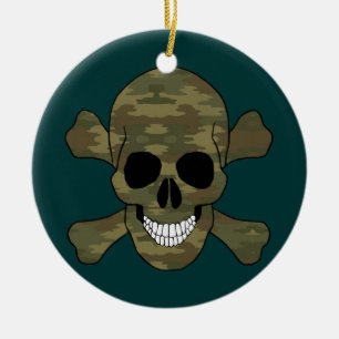 Cerámica Adorno Redondo de Camuflaje con Calavera y Huesos