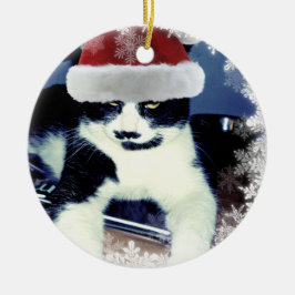 Cerámica Adorno redondo de gato esmoquin de Navidad
