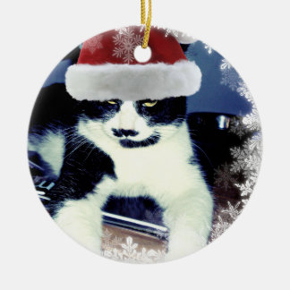 Cerámica Adorno redondo de gato esmoquin de Navidad