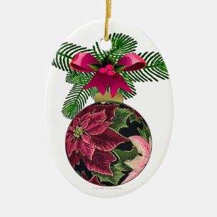 Cerámica Adorno Retro Burgundy Flor de Pascua de los 50