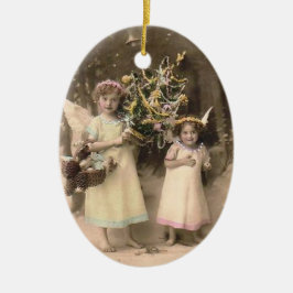 Cerámica Ángeles antiguos con adorno de foto de árbol de Na