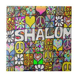 Cerámica Azulejo Cerámico Retro Shalom Amor Psicodélico de