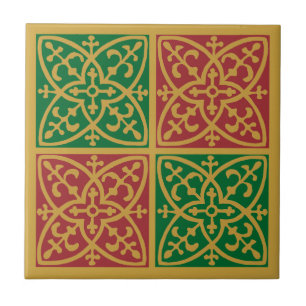 Cerámica Azulejo con patrón de flor de lis festivo rojo ver