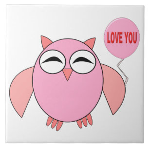 Cerámica Azulejo de búho adorable rosa te amo