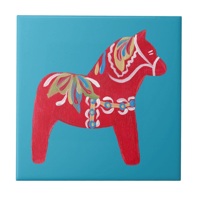 Cerámica Azulejo de Caballo Dala Rojo (Frente)