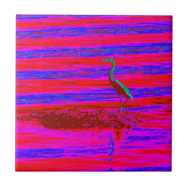 Cerámica azulejo de garza rojo y azul (Frente)