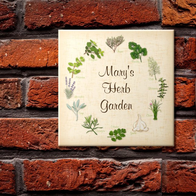 Cerámica Azulejo de jardín de hierbas personalizado (Custom Herb Garden Tile.
Decor for your special garden! Fragrant, flavorful herbs and spices.)