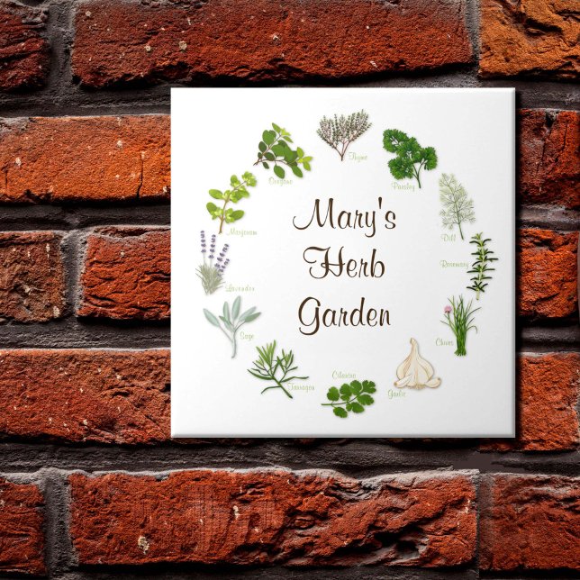 Cerámica Azulejo de jardín de hierbas personalizado (Herb Tile for your Garden
decor! Fragrant, flavorful herbs and spices, customize with your text.)