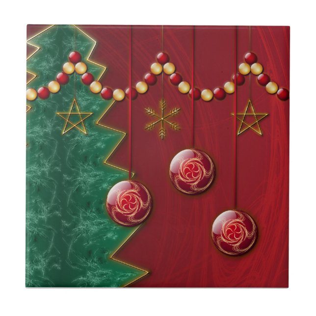 Cerámica Azulejo de Navidad de Celebración Fractal (Frente)