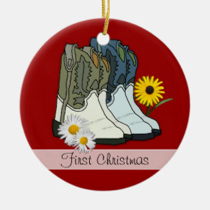 Cerámica Botas de Vaquero, Primer Navidad Adorno Personaliz