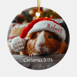 Cerámica Cerdo guineano con adorno personalizado de Santa C