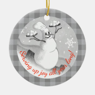 Cerámica Chef de Snowman sirviendo bolas de nieve adorno na