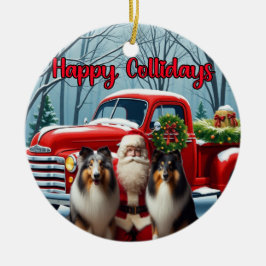 Cerámica Collies, Santa, Adorno de Camión Rojo