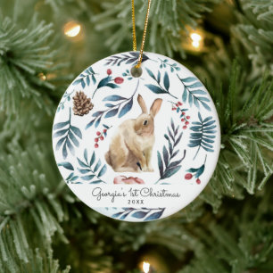 Cerámica Conejo de Invierno Adorno de Navidad Personaliza