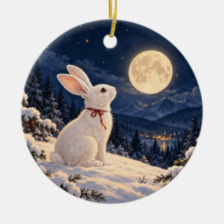 Cerámica Conejo de invierno iluminado por la luna Adorno de