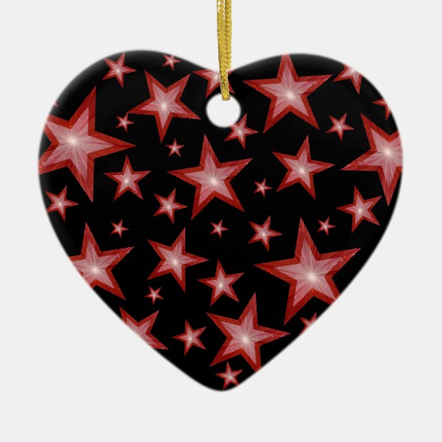 Cerámica Corazón de adorno de las estrellas rojas negro (Frente)