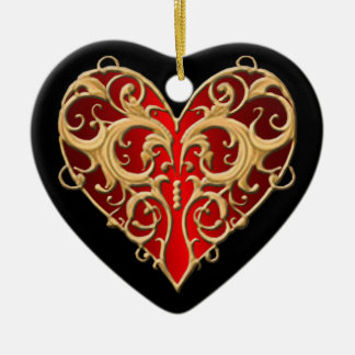 Cerámica Corazón de filigrana roja Adorno de corazón
